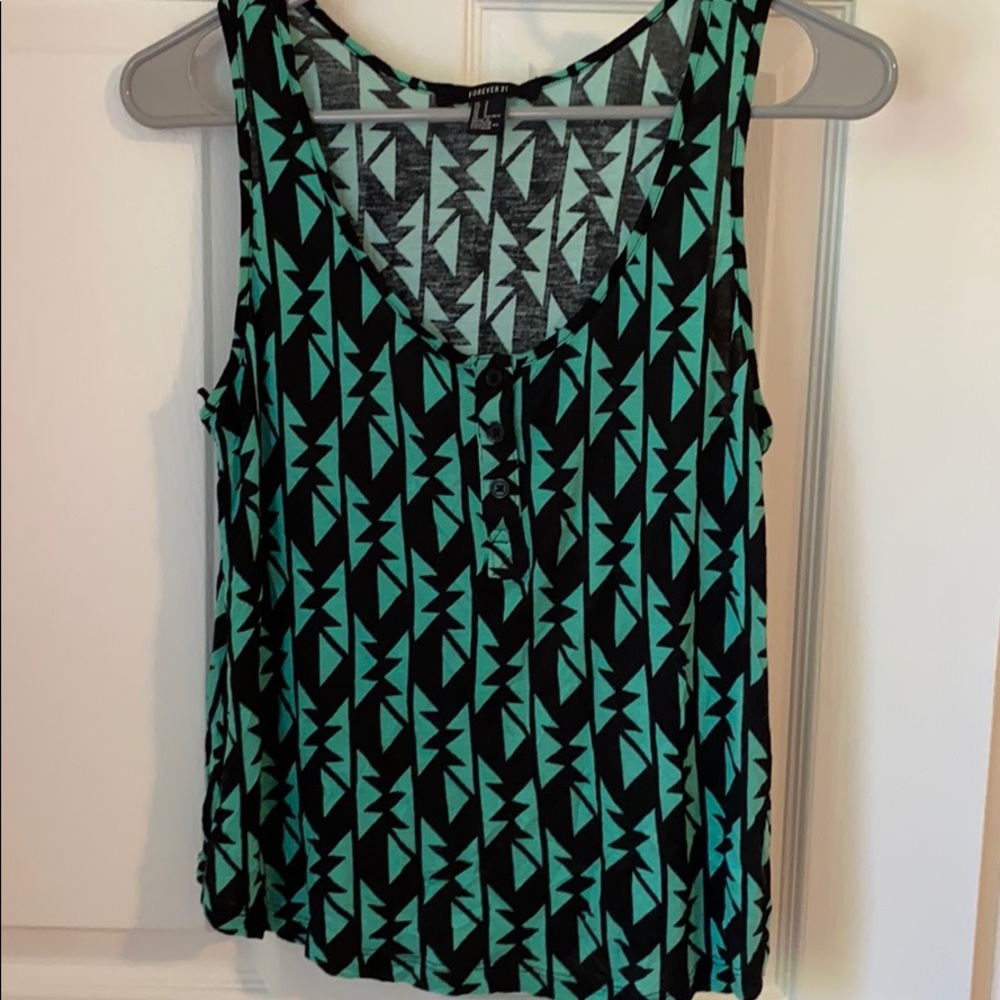 Forever 21 Green and Black Button Tank
